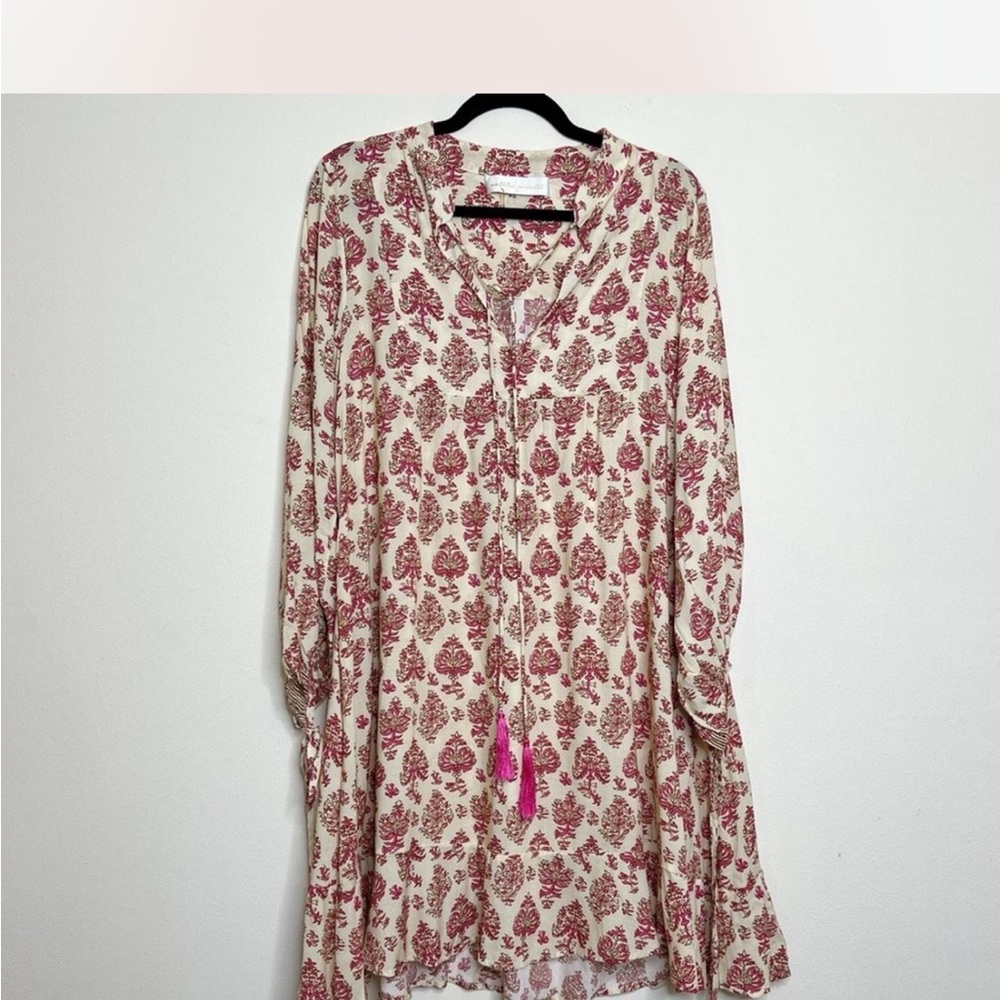 Natalie Martin Damask Print dress in Magenta and Ivory